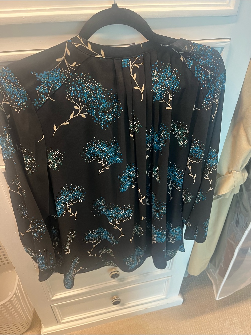 NYDJ Black Blouse with Blue Floral Spray